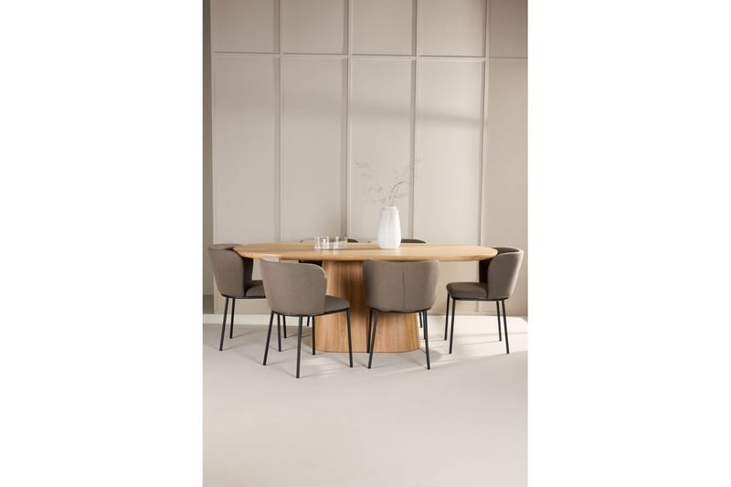 Spisegruppe Stjärnö 200x90 cm Natur med 6 stk Edina Stoler Svart / Brun - Svart / Brun - Møbler - Bord - Spisegruppe