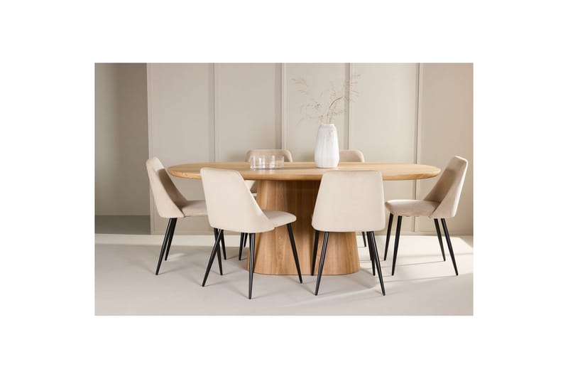 Spisegruppe Stjärnö 200x90 cm Natur med 6 stk Night Stoler - Møbler - Bord - Spisegruppe
