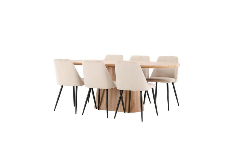 Spisegruppe Stjärnö 200x90 cm Natur med 6 stk Night Stoler - Møbler - Bord - Spisegruppe