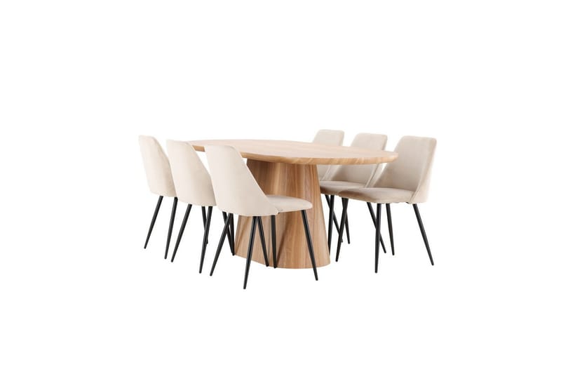 Spisegruppe Stjärnö 200x90 cm Natur med 6 stk Night Stoler - Møbler - Bord - Spisegruppe