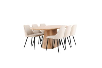 Spisegruppe Stjärnö 200x90 cm Natur med 6 stk Night Stoler - Møbler - Bord - Spisegruppe