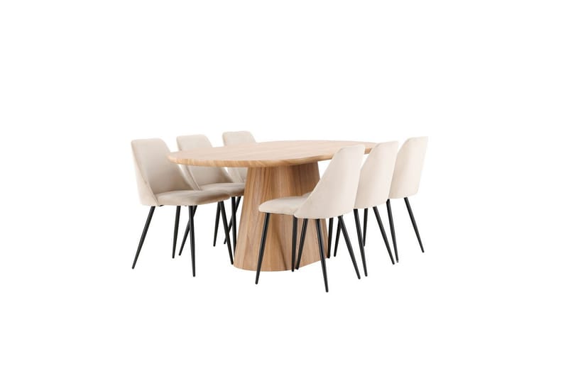 Spisegruppe Stjärnö 200x90 cm Natur med 6 stk Night Stoler - Møbler - Bord - Spisegruppe