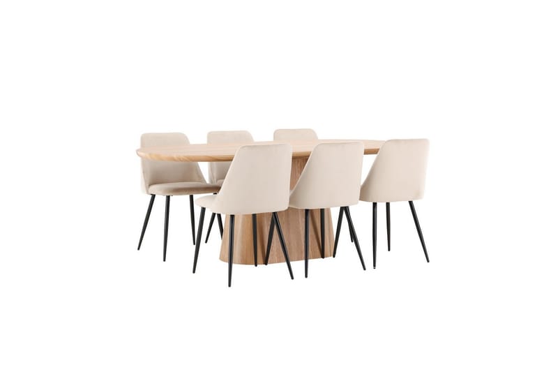 Spisegruppe Stjärnö 200x90 cm Natur med 6 stk Night Stoler - Møbler - Bord - Spisegruppe