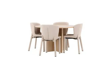 Spisegruppe Strada Rund 120/170 cm Hvit med Astoria Stoler 4 stk, Beige - 4 stk, Beige - Møbler - Bord - Spisegruppe