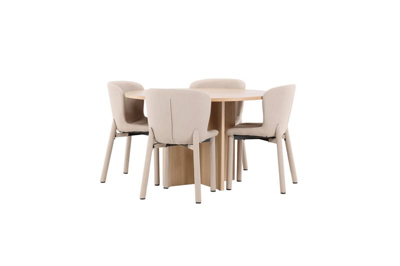 Spisegruppe Strada Rund 120/170 cm Hvit med Astoria Stoler 4 stk, Beige - 4 stk, Beige - Møbler - Bord - Spisegruppe