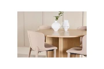 Spisegruppe Strada Rund 120/170 cm Hvit med Astoria Stoler 4 stk, Beige - 4 stk, Beige - Møbler - Bord - Spisegruppe