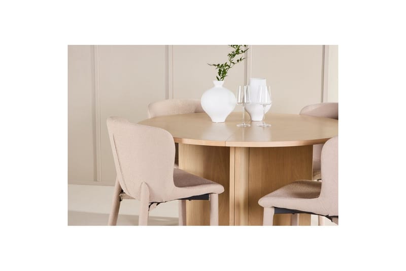 Spisegruppe Strada Rund 120/170 cm Hvit med Astoria Stoler 4 stk, Beige - 4 stk, Beige - Møbler - Bord - Spisegruppe
