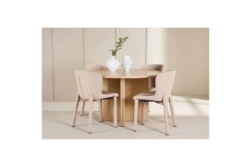 Spisegruppe Strada Rund 120/170 cm Hvit med Astoria Stoler 4 stk, Beige - 4 stk, Beige - Møbler - Bord - Spisegruppe