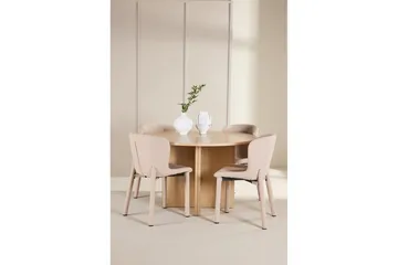 Spisegruppe Strada Rund 120/170 cm Hvit med Astoria Stoler 4 stk, Beige - 4 stk, Beige - Møbler - Bord - Spisegruppe