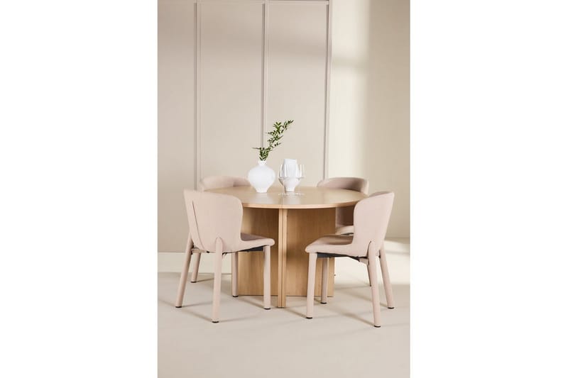 Spisegruppe Strada Rund 120/170 cm Hvit med Astoria Stoler 4 stk, Beige - 4 stk, Beige - Møbler - Bord - Spisegruppe