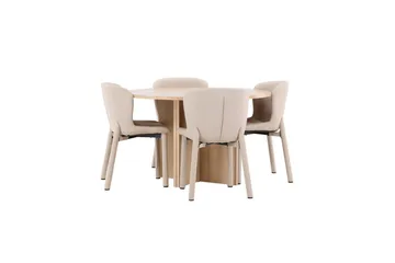 Spisegruppe Strada Rund 120/170 cm Hvit med Astoria Stoler 4 stk, Beige - 4 stk, Beige - Møbler - Bord - Spisegruppe