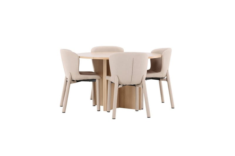 Spisegruppe Strada Rund 120/170 cm Hvit med Astoria Stoler 4 stk, Beige - 4 stk, Beige - Møbler - Bord - Spisegruppe