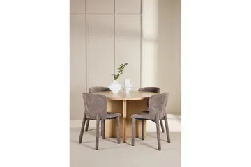 Spisegruppe Strada Rund 120/170 cm Hvit med Astoria Stoler 4 stk, Brun - 4 stk, Brun - Møbler - Bord - Spisegruppe