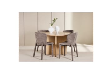 Spisegruppe Strada Rund 120/170 cm Hvit med Astoria Stoler 4 stk, Brun - 4 stk, Brun - Møbler - Bord - Spisegruppe