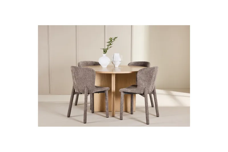 Spisegruppe Strada Rund 120/170 cm Hvit med Astoria Stoler 4 stk, Brun - 4 stk, Brun - Møbler - Bord - Spisegruppe