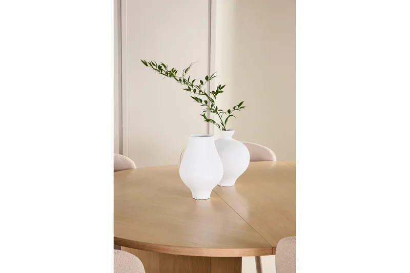 Spisegruppe Strada Rund 120/170 cm Hvit med Astoria Stoler 6 stk, Beige - 6 stk, Beige - Møbler - Bord - Spisegruppe