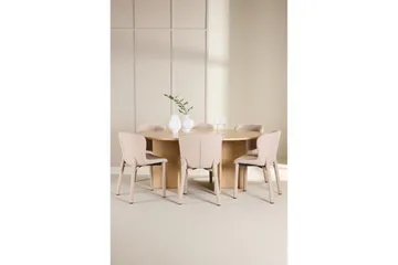 Spisegruppe Strada Rund 120/170 cm Hvit med Astoria Stoler 6 stk, Beige - 6 stk, Beige - Møbler - Bord - Spisegruppe