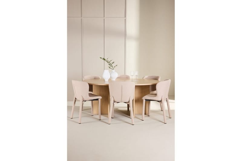Spisegruppe Strada Rund 120/170 cm Hvit med Astoria Stoler 6 stk, Beige - 6 stk, Beige - Møbler - Bord - Spisegruppe