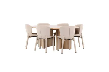 Spisegruppe Strada Rund 120/170 cm Hvit med Astoria Stoler 6 stk, Beige - 6 stk, Beige - Møbler - Bord - Spisegruppe