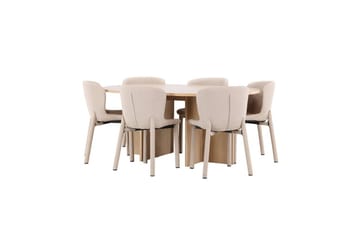 Spisegruppe Strada Rund 120/170 cm Hvit med Astoria Stoler 6 stk, Beige - 6 stk, Beige - Møbler - Bord - Spisegruppe