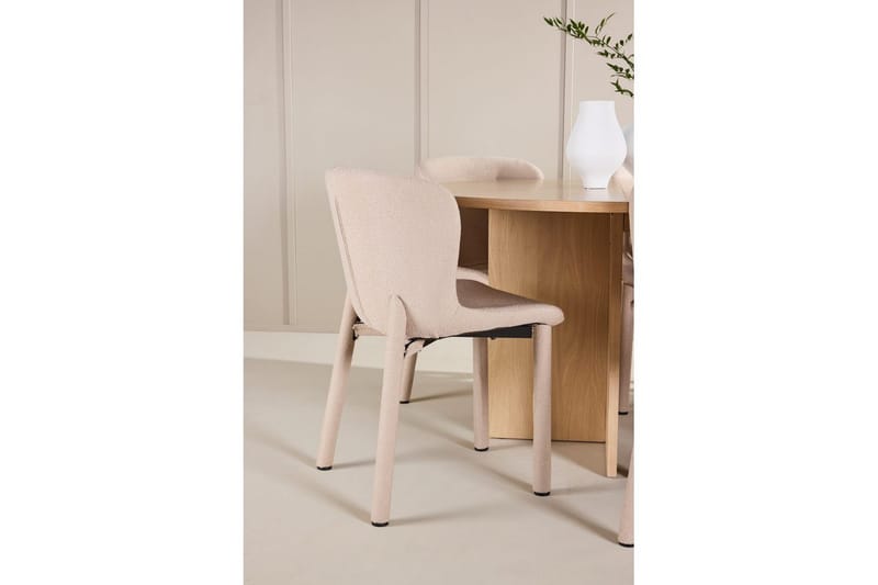 Spisegruppe Strada Rund 120/170 cm Hvit med Astoria Stoler 6 stk, Beige - 6 stk, Beige - Møbler - Bord - Spisegruppe