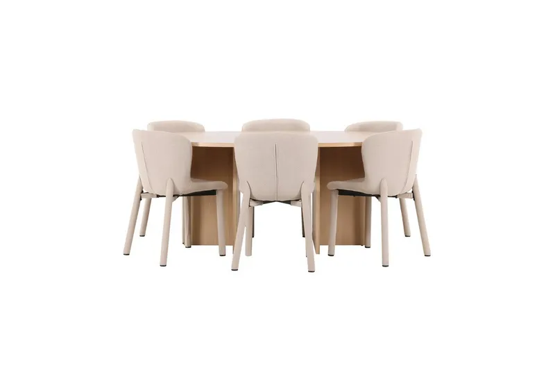 Spisegruppe Strada Rund 120/170 cm Hvit med Astoria Stoler 6 stk, Beige, 6 stk, Beige