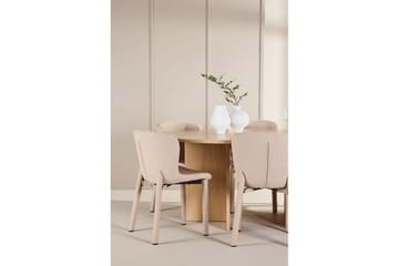Spisegruppe Strada Rund 120/170 cm Hvit med Astoria Stoler 6 stk, Beige - 6 stk, Beige - Møbler - Bord - Spisegruppe