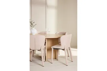 Spisegruppe Strada Rund 120/170 cm Hvit med Astoria Stoler 6 stk, Beige - 6 stk, Beige - Møbler - Bord - Spisegruppe