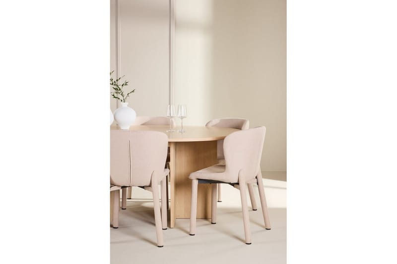 Spisegruppe Strada Rund 120/170 cm Hvit med Astoria Stoler 6 stk, Beige - 6 stk, Beige - Møbler - Bord - Spisegruppe