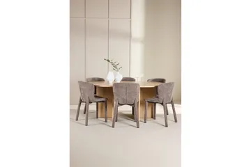 Spisegruppe Strada Rund 120/170 cm Hvit med Astoria Stoler 6 stk, Brun - 6 stk, Brun - Møbler - Bord - Spisegruppe