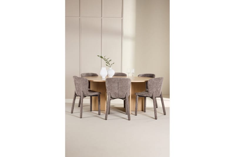 Spisegruppe Strada Rund 120/170 cm Hvit med Astoria Stoler 6 stk, Brun - 6 stk, Brun - Møbler - Bord - Spisegruppe