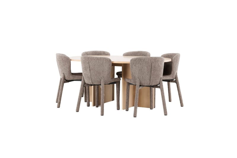Spisegruppe Strada Rund 120/170 cm Hvit med Astoria Stoler 6 stk, Brun - 6 stk, Brun - Møbler - Bord - Spisegruppe