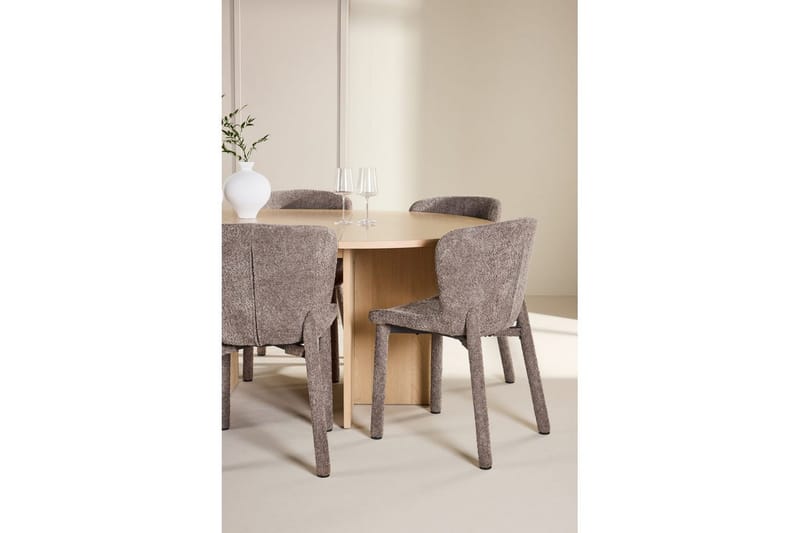 Spisegruppe Strada Rund 120/170 cm Hvit med Astoria Stoler 6 stk, Brun - 6 stk, Brun - Møbler - Bord - Spisegruppe