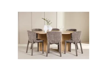 Spisegruppe Strada Rund 120/170 cm Hvit med Astoria Stoler 6 stk, Brun - 6 stk, Brun - Møbler - Bord - Spisegruppe