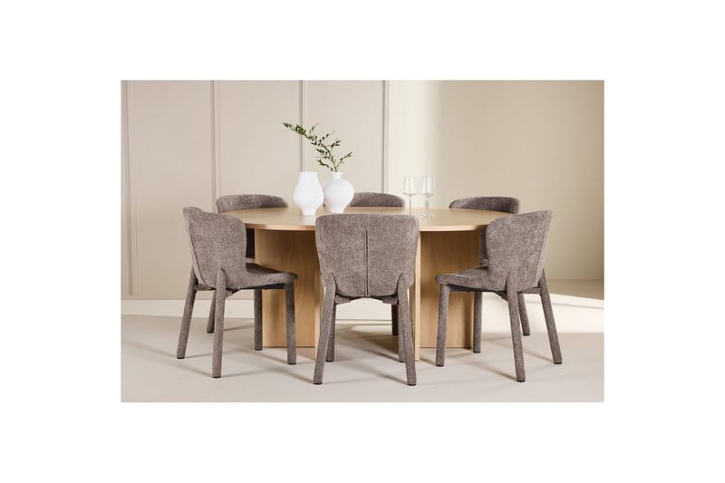 Spisegruppe Strada Rund 120/170 cm Hvit med Astoria Stoler 6 stk, Brun - 6 stk, Brun - Møbler - Bord - Spisegruppe