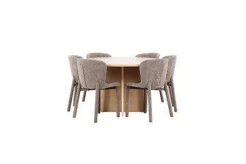 Spisegruppe Strada Rund 120/170 cm Hvit med Astoria Stoler 6 stk, Brun - 6 stk, Brun - Møbler - Bord - Spisegruppe