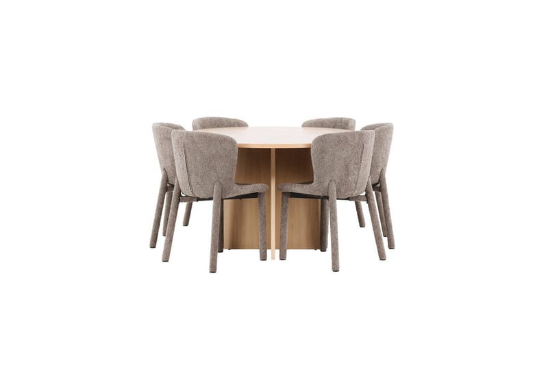 Spisegruppe Strada Rund 120/170 cm Hvit med Astoria Stoler 6 stk, Brun - 6 stk, Brun - Møbler - Bord - Spisegruppe