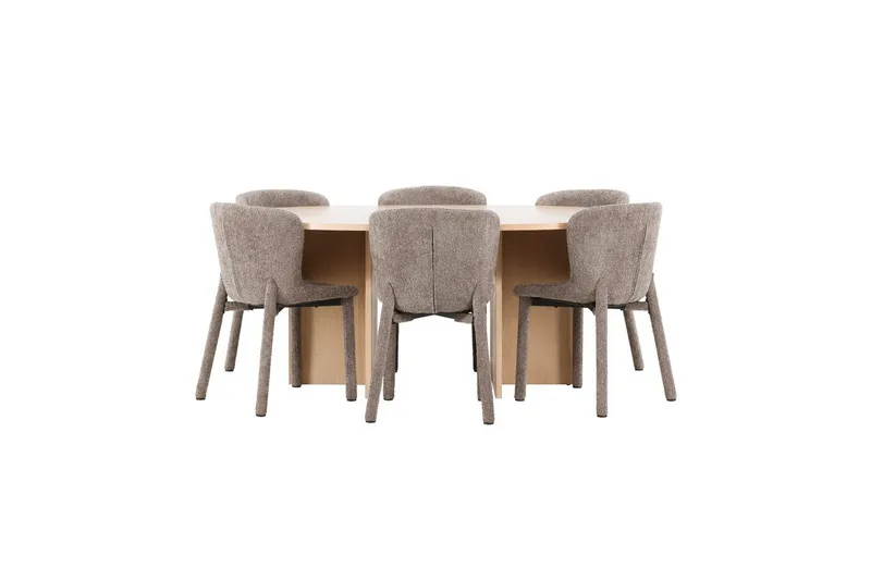 Spisegruppe Strada Rund 120/170 cm Hvit med Astoria Stoler 6 stk, Brun, 6 stk, Brun