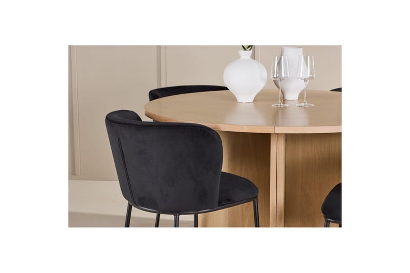 Spisegruppe Strada Rund 120/170 cm Hvit med Edina Stoler 4 stk, Svart - 4 stk, Svart - Møbler - Bord - Spisegruppe