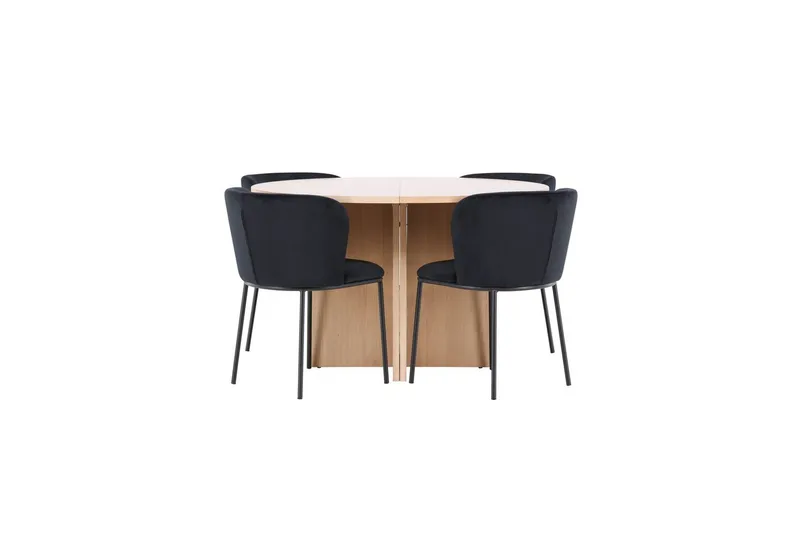 Spisegruppe Strada Rund 120/170 cm Hvit med Edina Stoler 4 stk, Svart, 4 stk, Svart