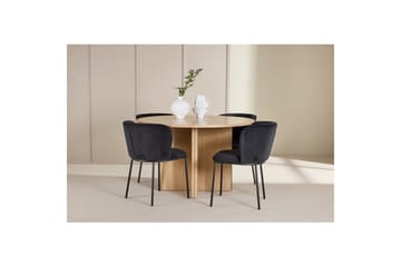 Spisegruppe Strada Rund 120/170 cm Hvit med Edina Stoler 4 stk, Svart - 4 stk, Svart - Møbler - Bord - Spisegruppe