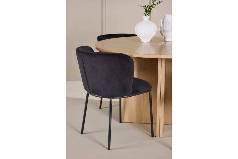 Spisegruppe Strada Rund 120/170 cm Hvit med Edina Stoler 4 stk, Svart - 4 stk, Svart - Møbler - Bord - Spisegruppe