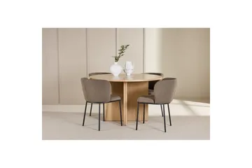 Spisegruppe Strada Rund 120/170 cm Hvit med Edina Stoler 4 stk, Svart / Brun - 4 stk, Svart / Brun - Møbler - Bord - Spisegruppe