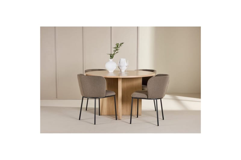 Spisegruppe Strada Rund 120/170 cm Hvit med Edina Stoler 4 stk, Svart / Brun - 4 stk, Svart / Brun - Møbler - Bord - Spisegruppe