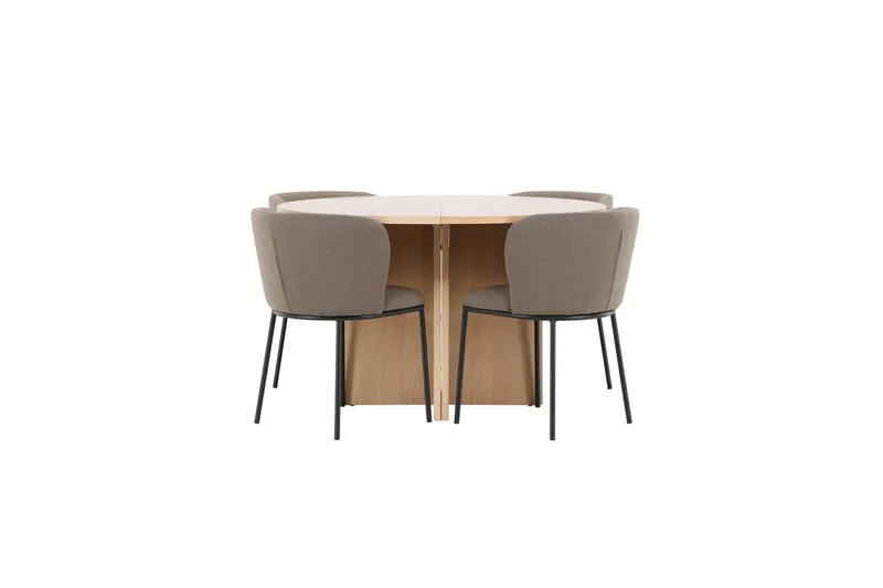 Spisegruppe Strada Rund 120/170 cm Hvit med Edina Stoler 4 stk, Svart / Brun, 4 stk, Svart / Brun