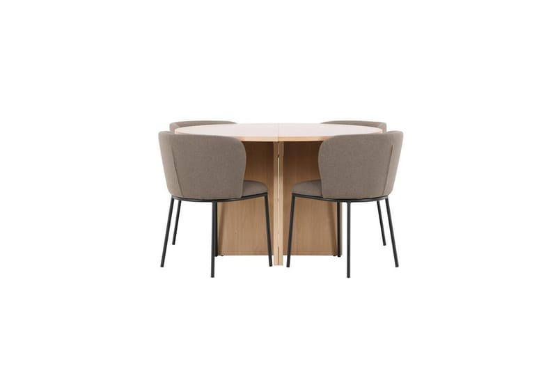 Spisegruppe Strada Rund 120/170 cm Hvit med Edina Stoler 4 stk, Svart / Brun, 4 stk, Svart / Brun
