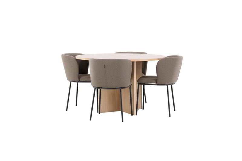 Spisegruppe Strada Rund 120/170 cm Hvit med Edina Stoler 4 stk, Svart / Brun - 4 stk, Svart / Brun - Møbler - Bord - Spisegruppe