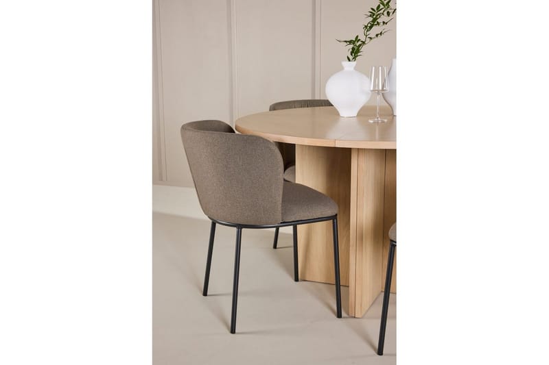 Spisegruppe Strada Rund 120/170 cm Hvit med Edina Stoler 4 stk, Svart / Brun - 4 stk, Svart / Brun - Møbler - Bord - Spisegruppe