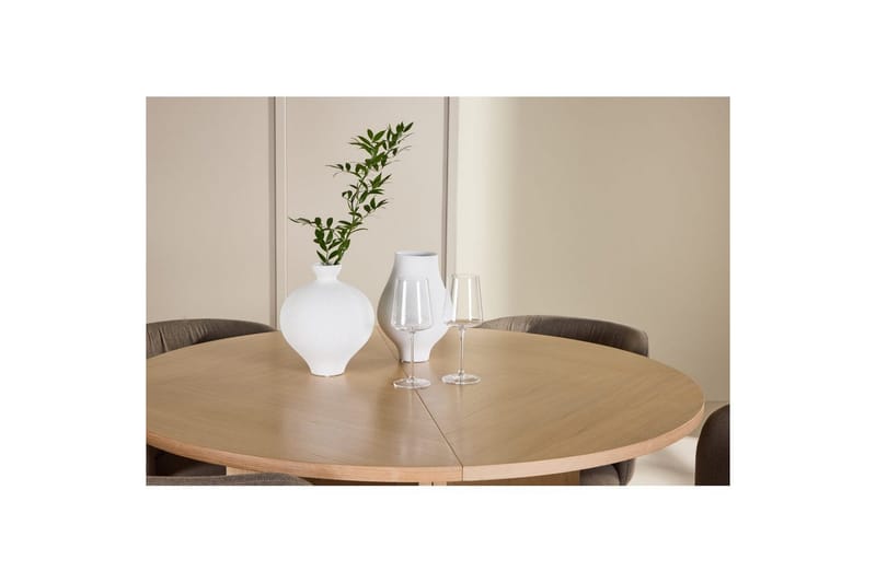 Spisegruppe Strada Rund 120/170 cm Hvit med Edina Stoler 4 stk, Svart / Brun - 4 stk, Svart / Brun - Møbler - Bord - Spisegruppe