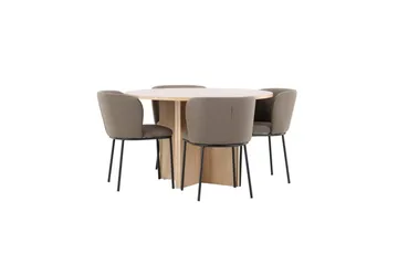 Spisegruppe Strada Rund 120/170 cm Hvit med Edina Stoler 4 stk, Svart / Brun - 4 stk, Svart / Brun - Møbler - Bord - Spisegruppe